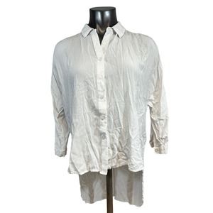 Catherine Women's Button Up Shirt High-Low White 3/4 Sleeve Size Large L